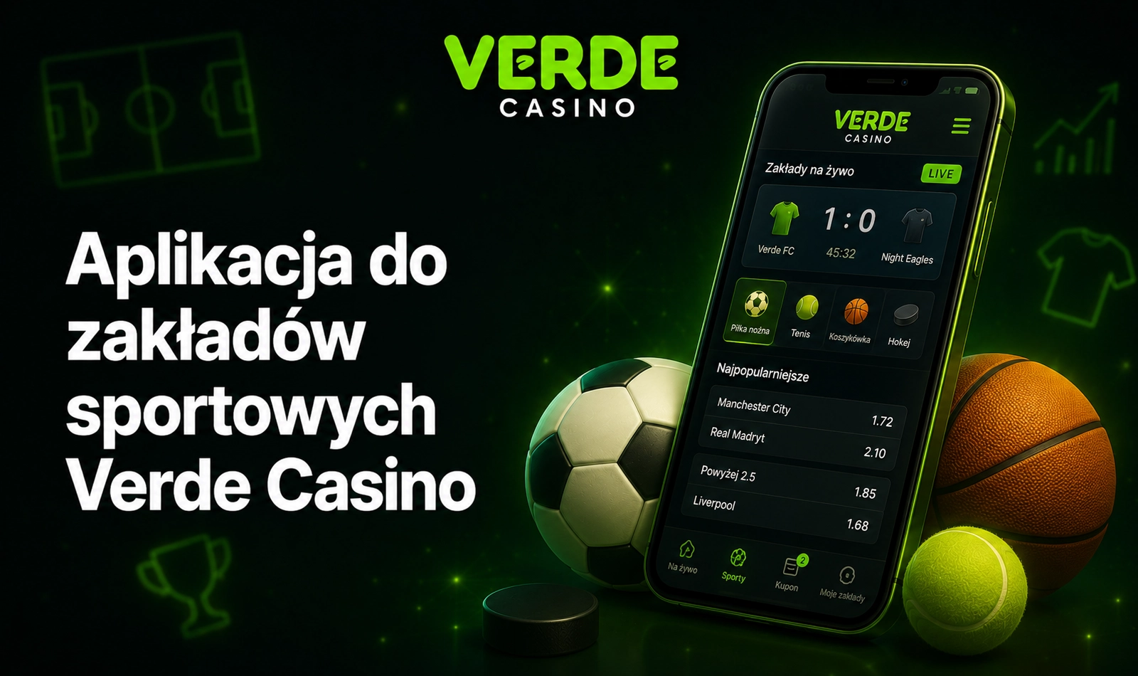Aplikacja Verde Casino do zakładów sportowych i rynków na żywo
