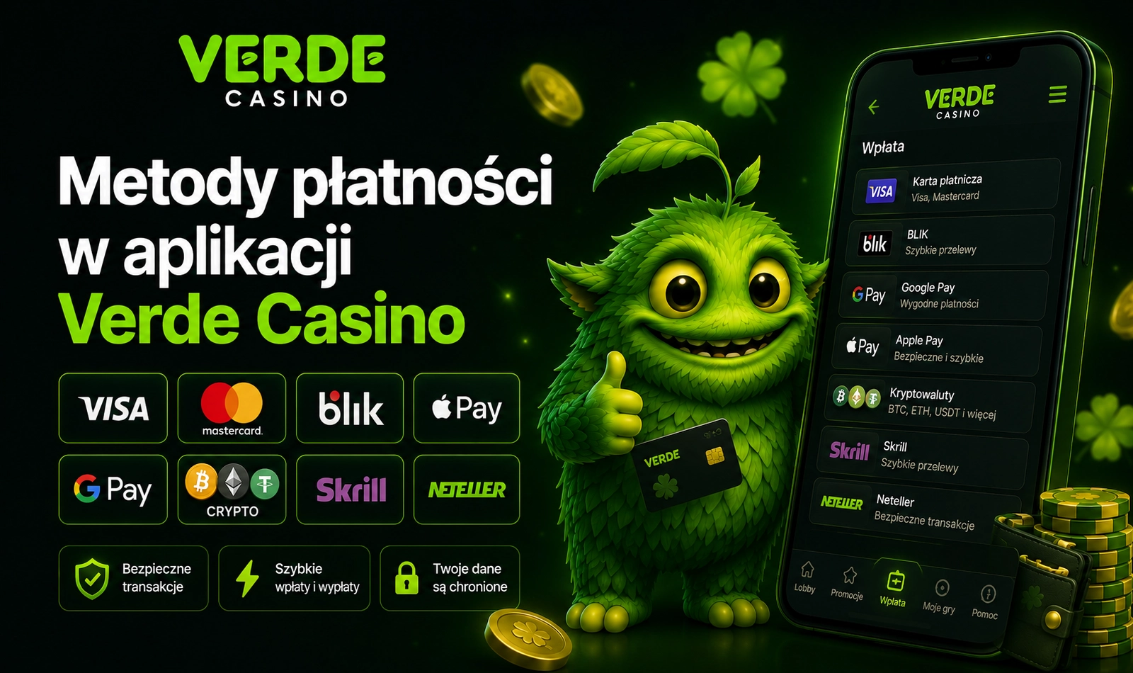 Metody płatności w aplikacji Verde Casino dla transakcji mobilnych